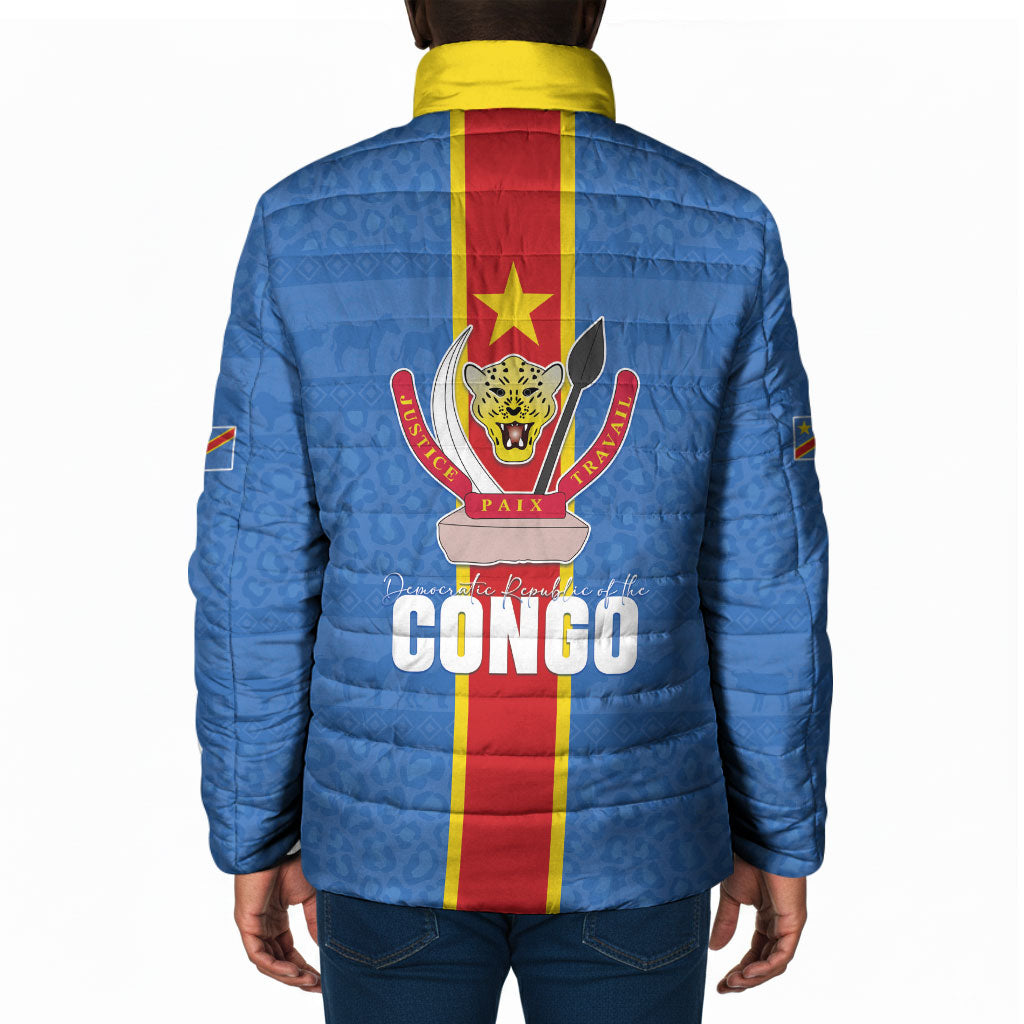 DR Congo Independence Day Padded Jacket Leopard Pattern With Coat Of Arms