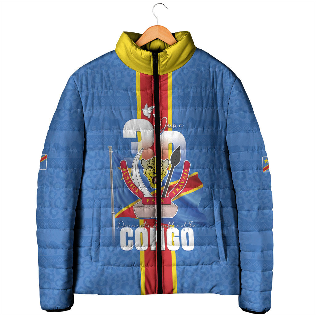 DR Congo Independence Day Padded Jacket Leopard Pattern With Coat Of Arms