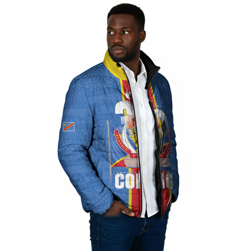DR Congo Independence Day Padded Jacket Leopard Pattern With Coat Of Arms