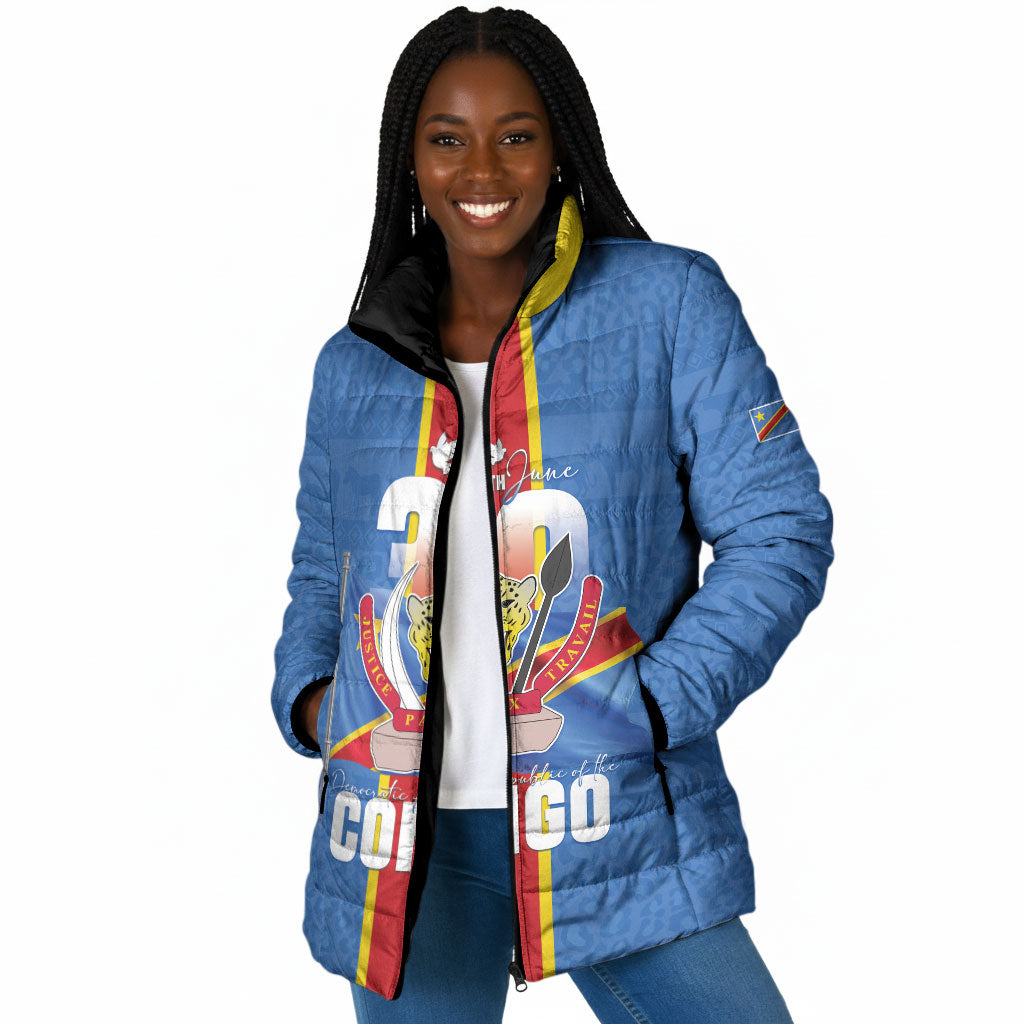 DR Congo Independence Day Padded Jacket Leopard Pattern With Coat Of Arms