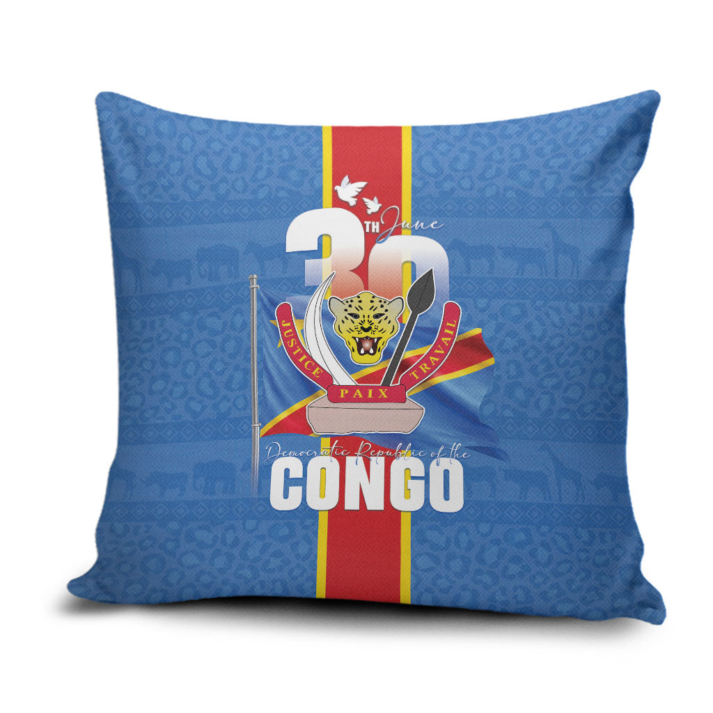 DR Congo Independence Day Pillow Cover Leopard Pattern With Coat Of Arms