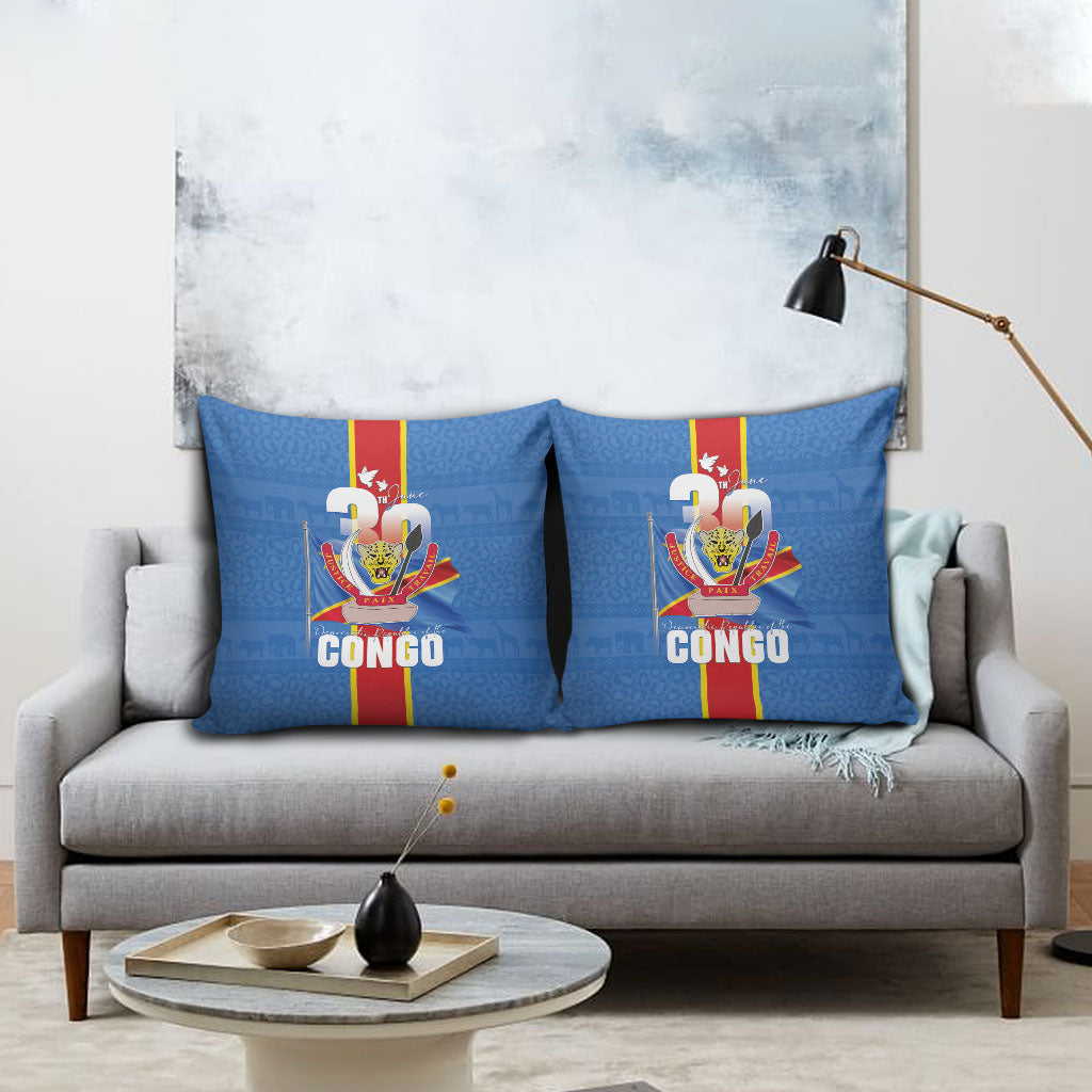 DR Congo Independence Day Pillow Cover Leopard Pattern With Coat Of Arms
