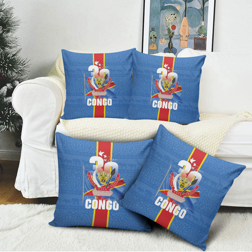 DR Congo Independence Day Pillow Cover Leopard Pattern With Coat Of Arms