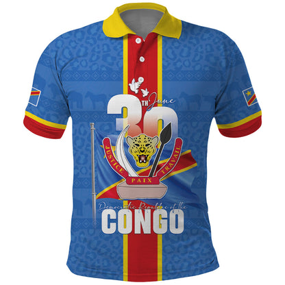 DR Congo Independence Day Polo Shirt Leopard Pattern With Coat Of Arms