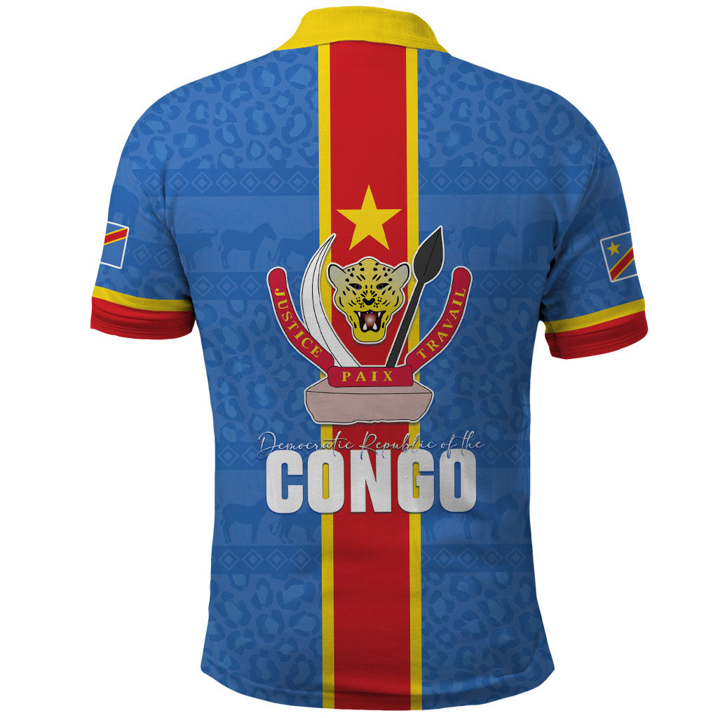DR Congo Independence Day Polo Shirt Leopard Pattern With Coat Of Arms