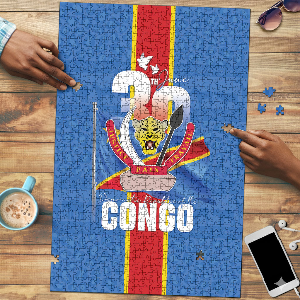 DR Congo Independence Day Puzzle Leopard Pattern With Coat Of Arms