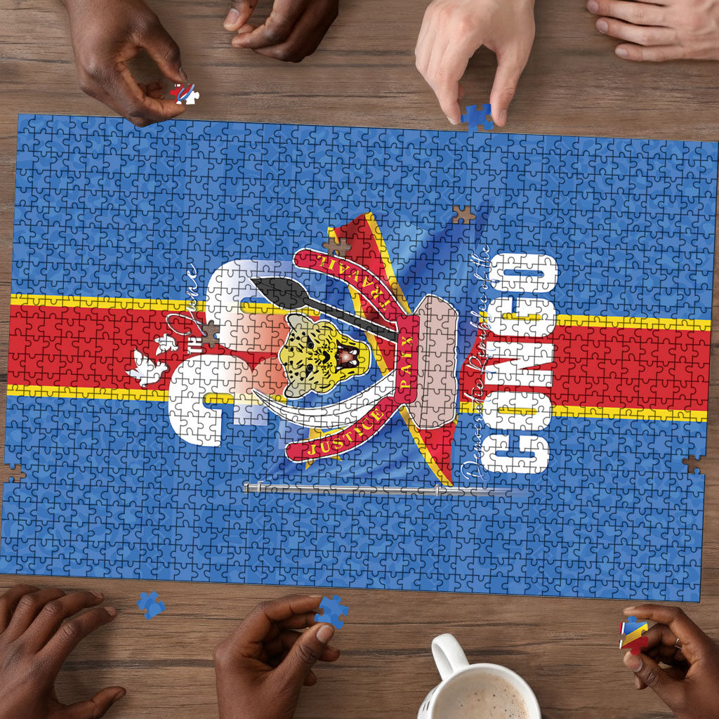 DR Congo Independence Day Puzzle Leopard Pattern With Coat Of Arms