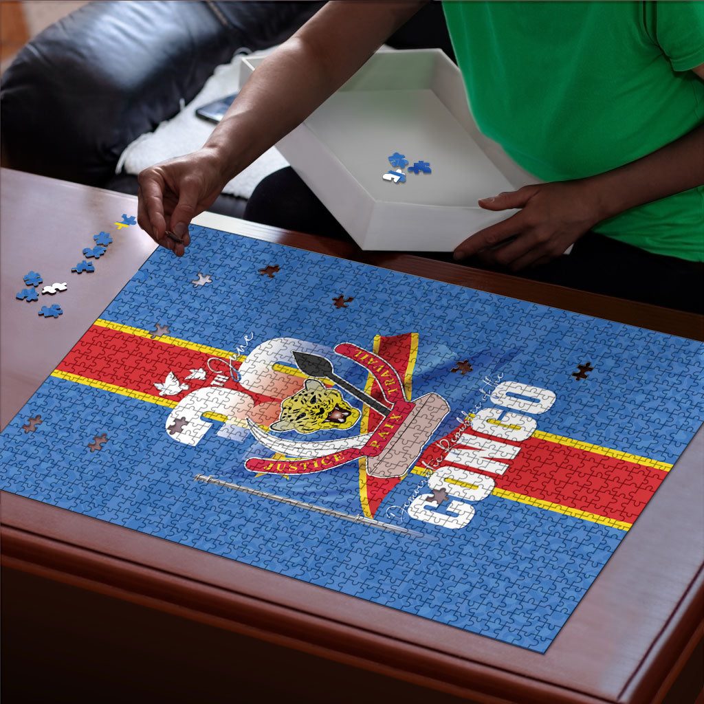 DR Congo Independence Day Puzzle Leopard Pattern With Coat Of Arms