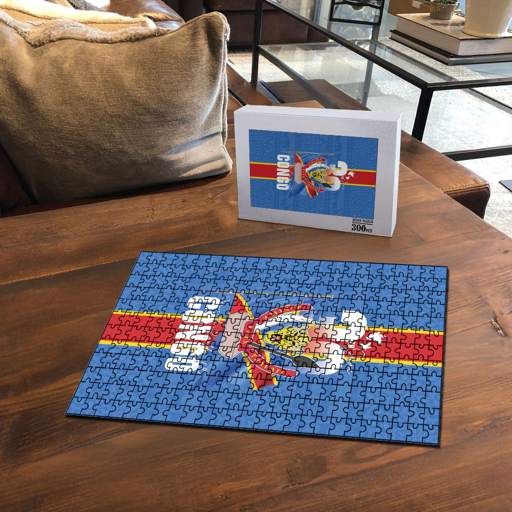 DR Congo Independence Day Puzzle Leopard Pattern With Coat Of Arms