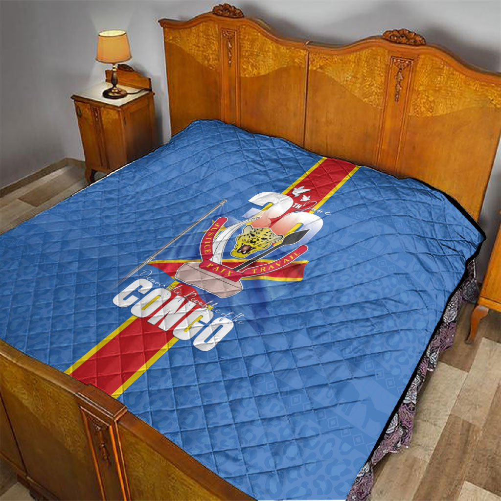 DR Congo Independence Day Quilt Leopard Pattern With Coat Of Arms