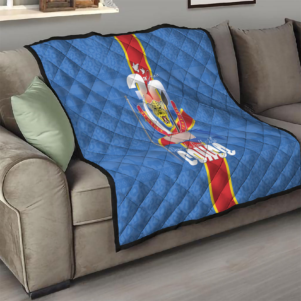 DR Congo Independence Day Quilt Leopard Pattern With Coat Of Arms