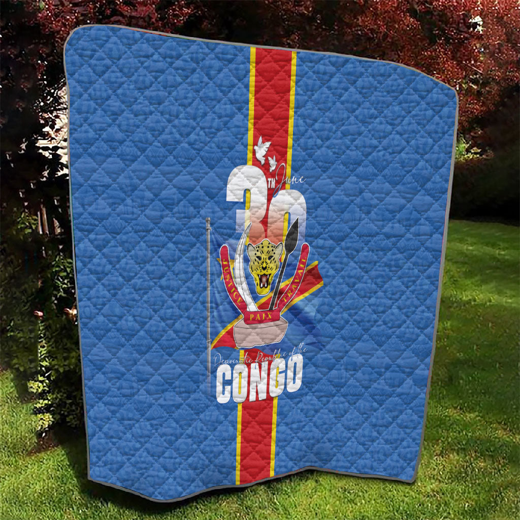 DR Congo Independence Day Quilt Leopard Pattern With Coat Of Arms