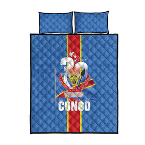 DR Congo Independence Day Quilt Bed Set Leopard Pattern With Coat Of Arms