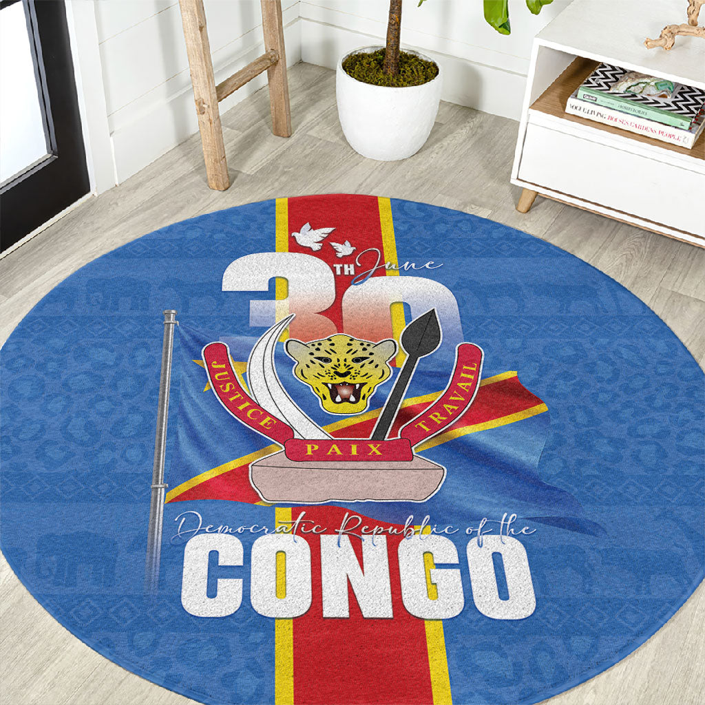 DR Congo Independence Day Round Carpet Leopard Pattern With Coat Of Arms