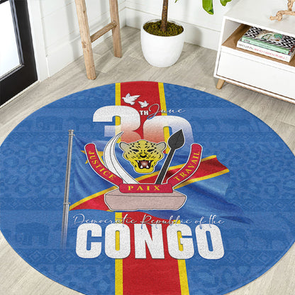 DR Congo Independence Day Round Carpet Leopard Pattern With Coat Of Arms