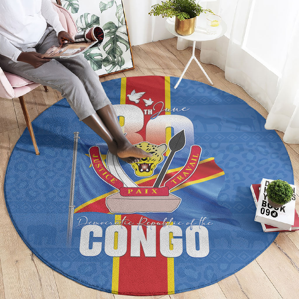DR Congo Independence Day Round Carpet Leopard Pattern With Coat Of Arms