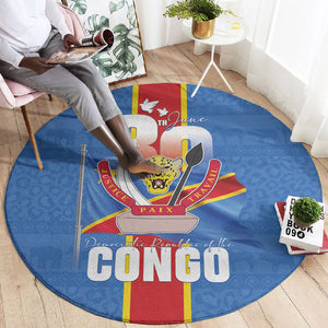 DR Congo Independence Day Round Carpet Leopard Pattern With Coat Of Arms