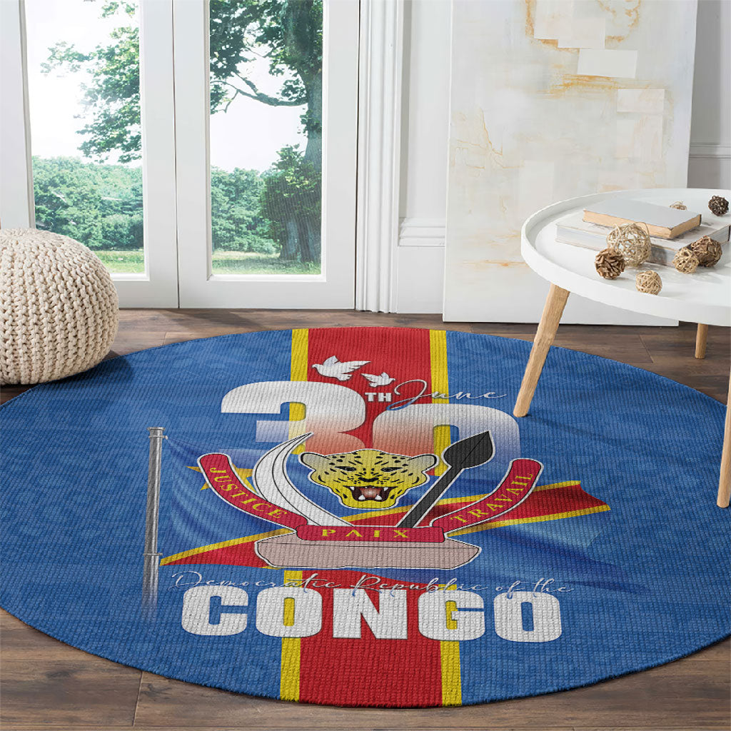 DR Congo Independence Day Round Carpet Leopard Pattern With Coat Of Arms