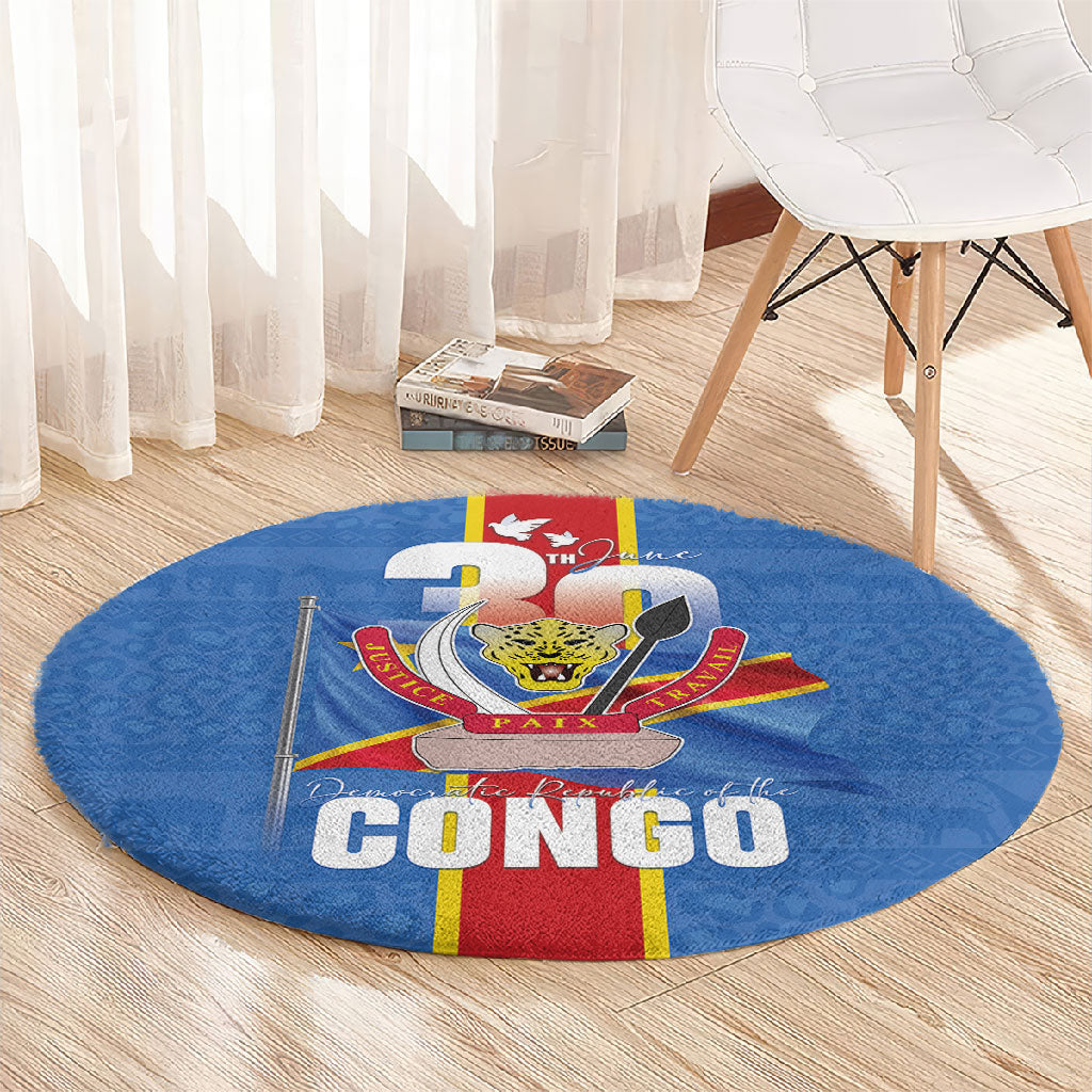 DR Congo Independence Day Round Carpet Leopard Pattern With Coat Of Arms