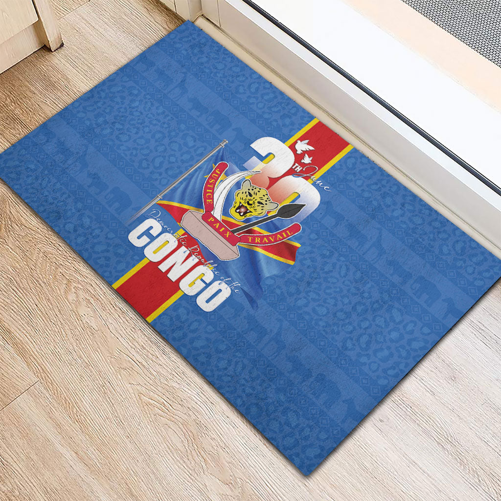 DR Congo Independence Day Rubber Doormat Leopard Pattern With Coat Of Arms