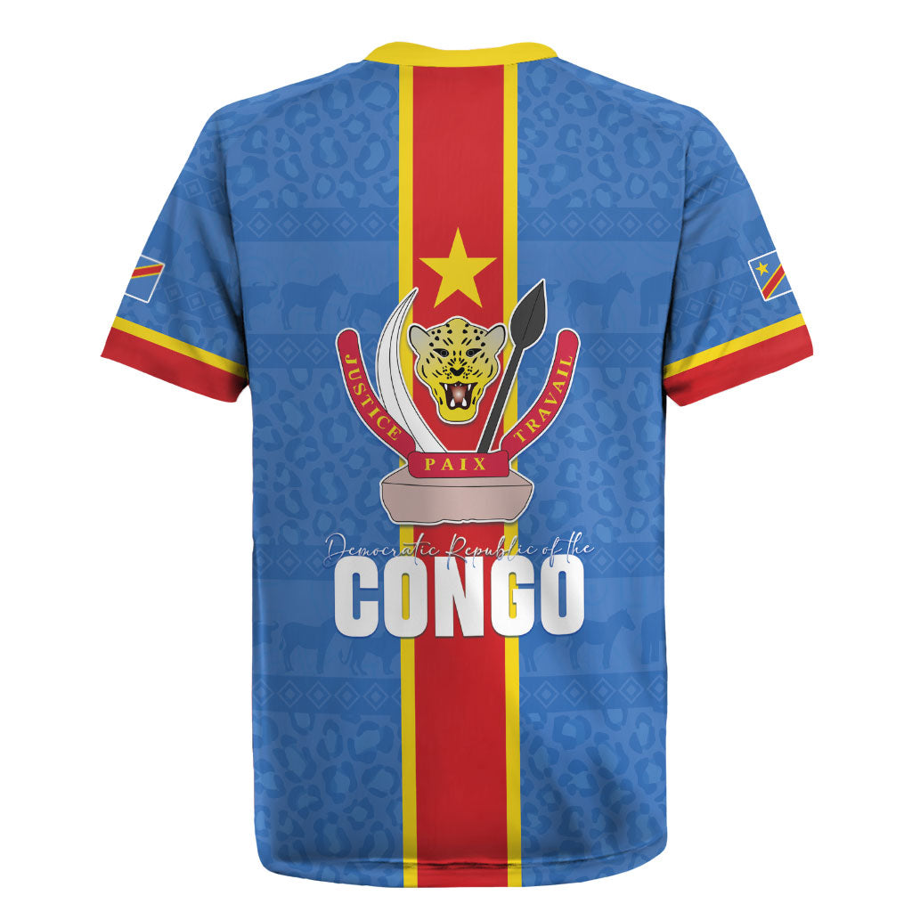 DR Congo Independence Day Rugby Jersey Leopard Pattern With Coat Of Arms