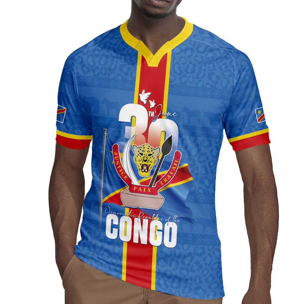 DR Congo Independence Day Rugby Jersey Leopard Pattern With Coat Of Arms