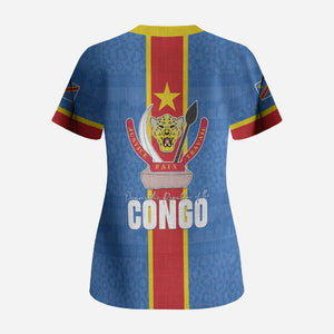DR Congo Independence Day Scrub Top Leopard Pattern With Coat Of Arms