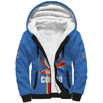 DR Congo Independence Day Sherpa Hoodie Leopard Pattern With Coat Of Arms