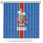 DR Congo Independence Day Shower Curtain Leopard Pattern With Coat Of Arms
