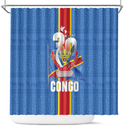 DR Congo Independence Day Shower Curtain Leopard Pattern With Coat Of Arms