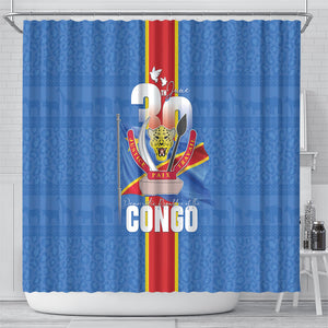 DR Congo Independence Day Shower Curtain Leopard Pattern With Coat Of Arms
