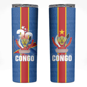 DR Congo Independence Day Skinny Tumbler Leopard Pattern With Coat Of Arms