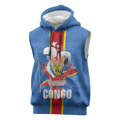 DR Congo Independence Day Sleeveless Hoodie Leopard Pattern With Coat Of Arms