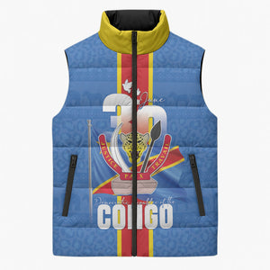 DR Congo Independence Day Sleeveless Puffer Jacket Leopard Pattern With Coat Of Arms