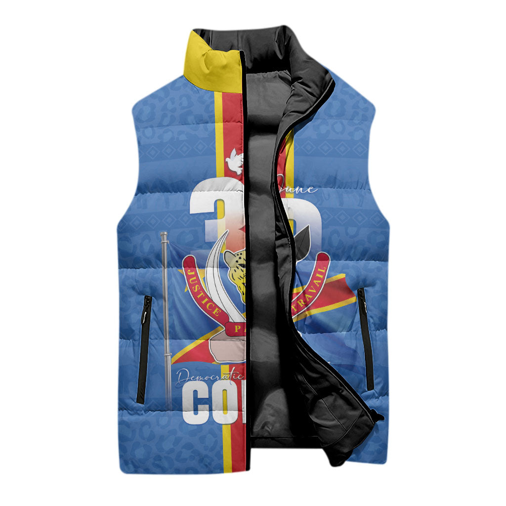 DR Congo Independence Day Sleeveless Puffer Jacket Leopard Pattern With Coat Of Arms
