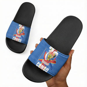 DR Congo Independence Day Slide Sandals Leopard Pattern With Coat Of Arms