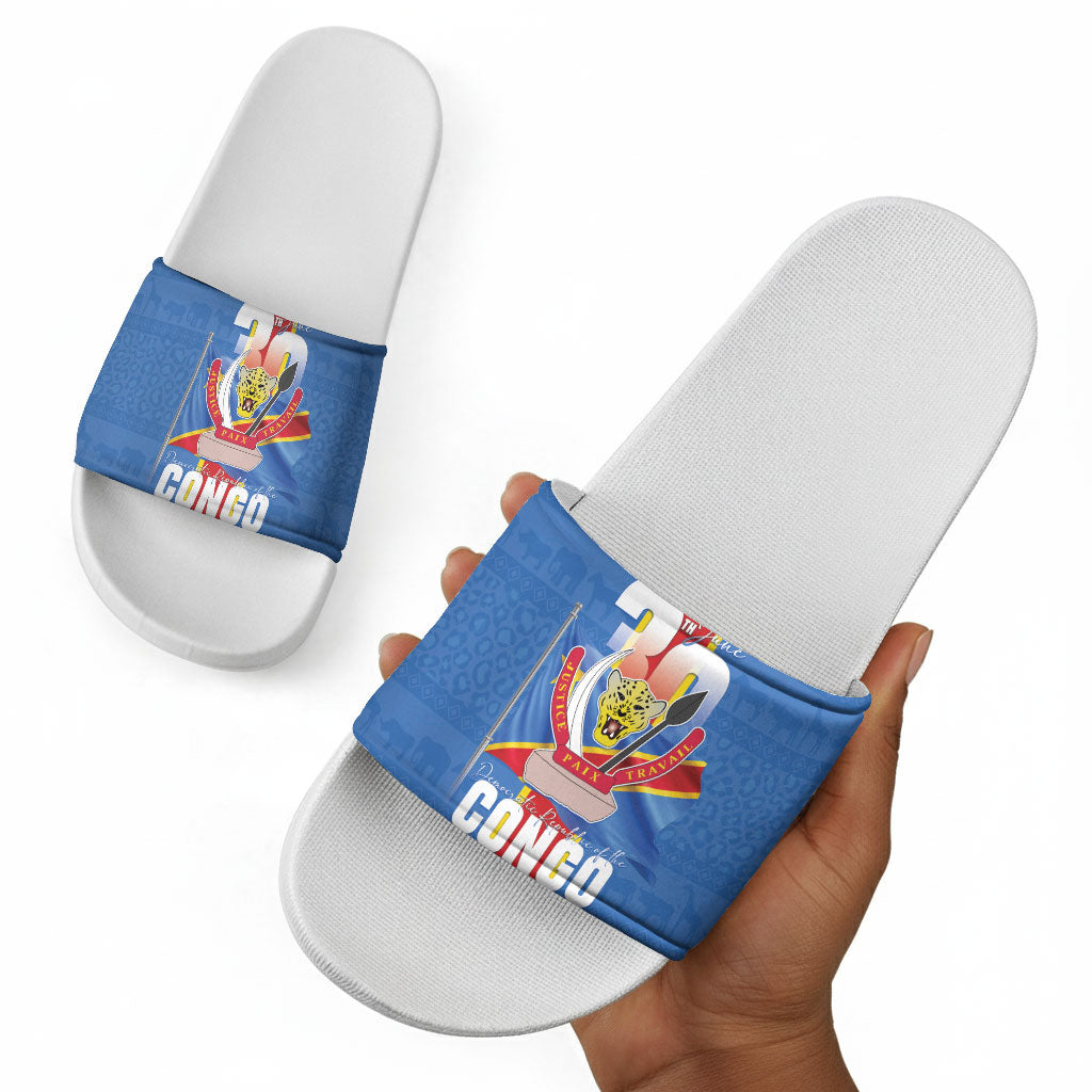DR Congo Independence Day Slide Sandals Leopard Pattern With Coat Of Arms
