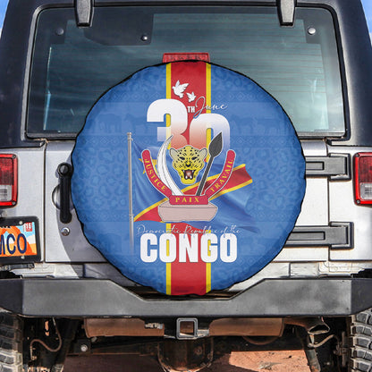 DR Congo Independence Day Spare Tire Cover Leopard Pattern With Coat Of Arms