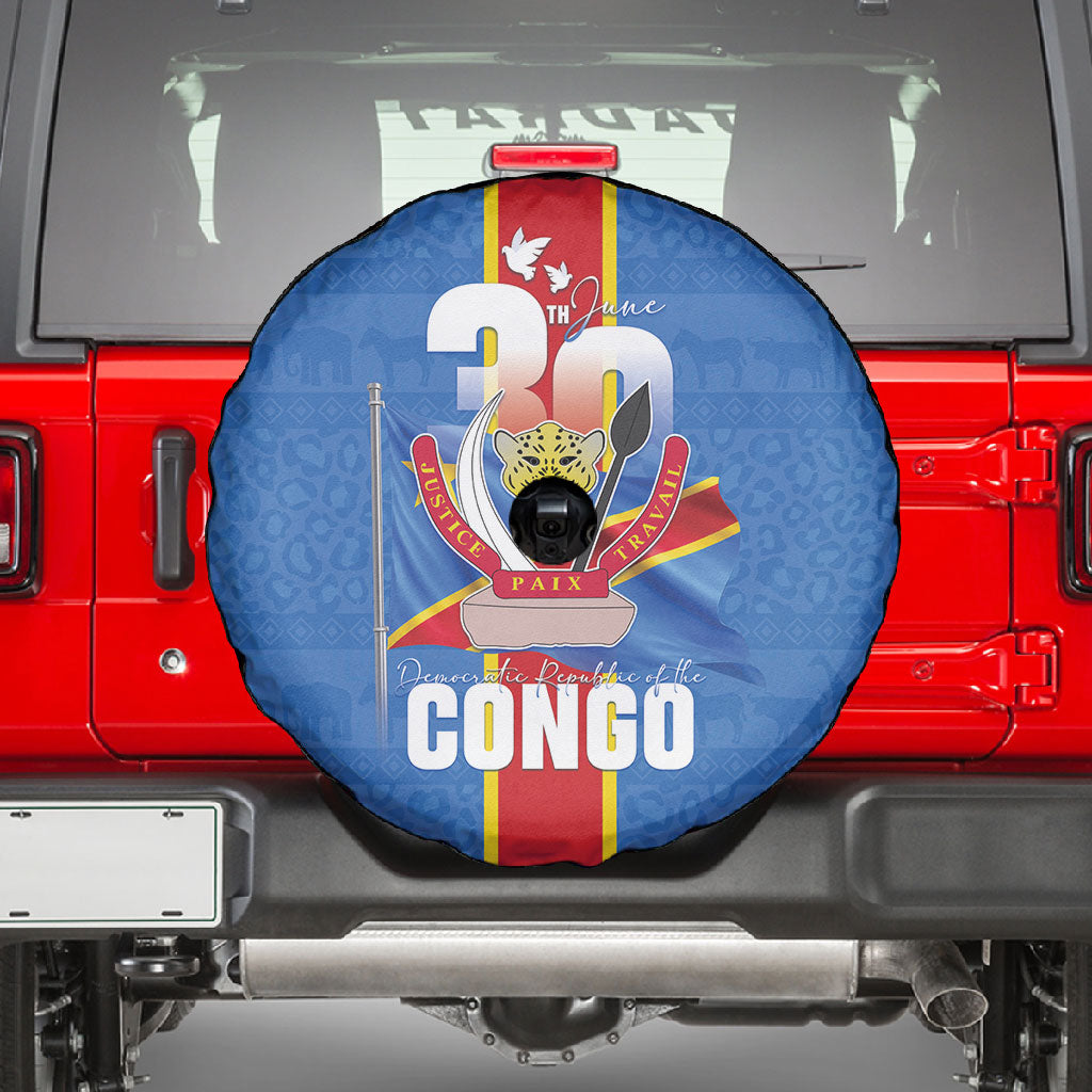 DR Congo Independence Day Spare Tire Cover Leopard Pattern With Coat Of Arms