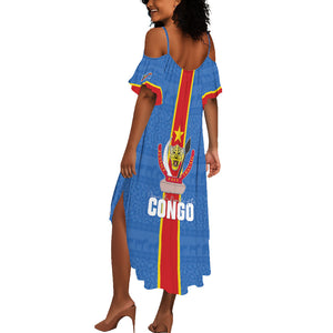 DR Congo Independence Day Summer Maxi Dress Leopard Pattern With Coat Of Arms