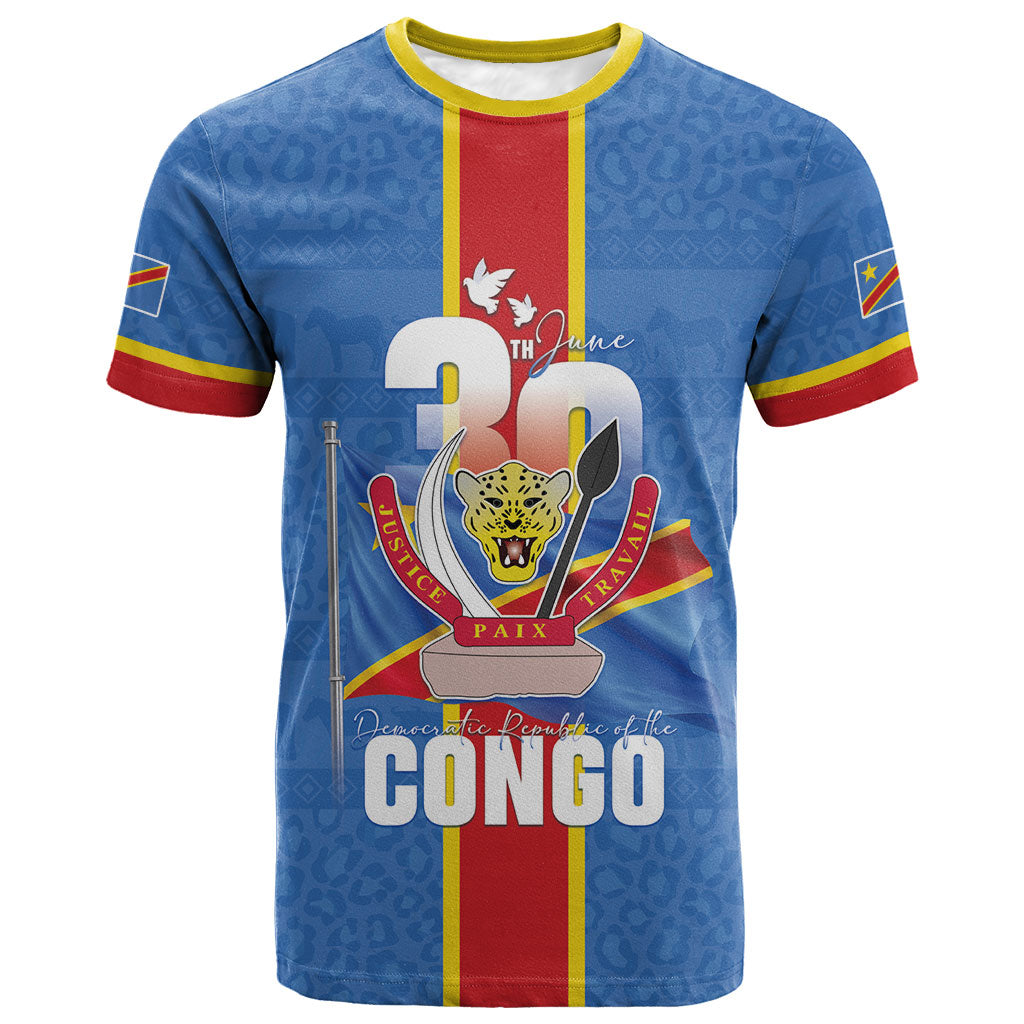 DR Congo Independence Day T shirt Leopard Pattern With Coat Of Arms