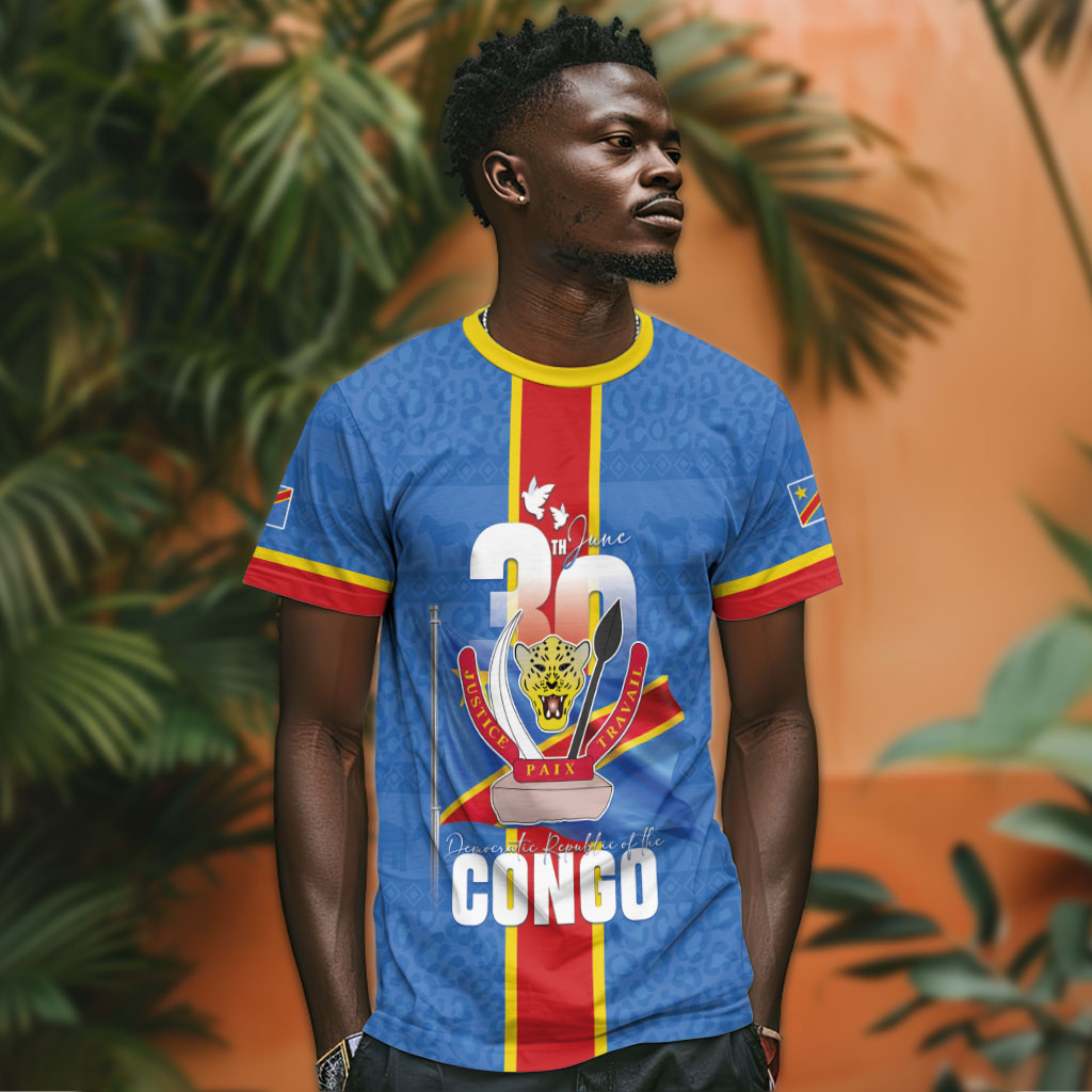 DR Congo Independence Day T shirt Leopard Pattern With Coat Of Arms