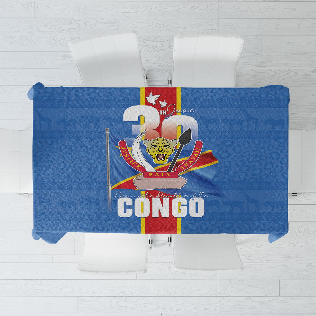 DR Congo Independence Day Tablecloth Leopard Pattern With Coat Of Arms