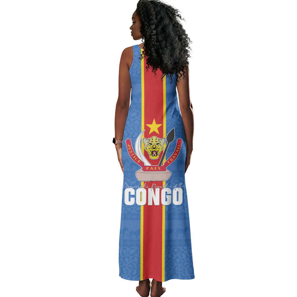 DR Congo Independence Day Tank Maxi Dress Leopard Pattern With Coat Of Arms