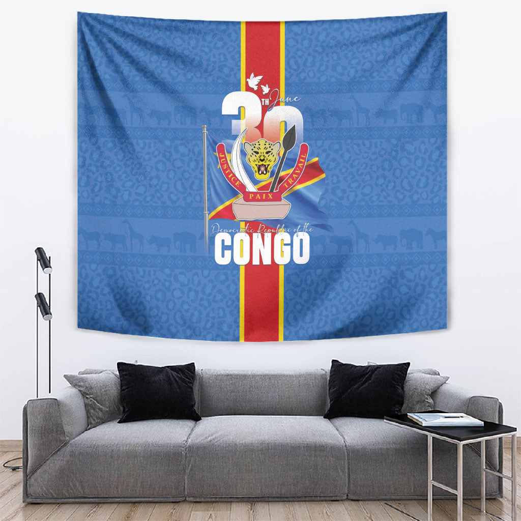 DR Congo Independence Day Tapestry Leopard Pattern With Coat Of Arms