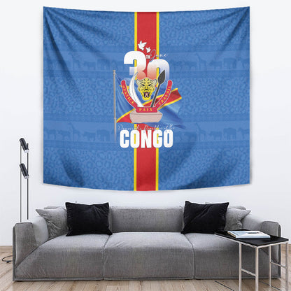 DR Congo Independence Day Tapestry Leopard Pattern With Coat Of Arms