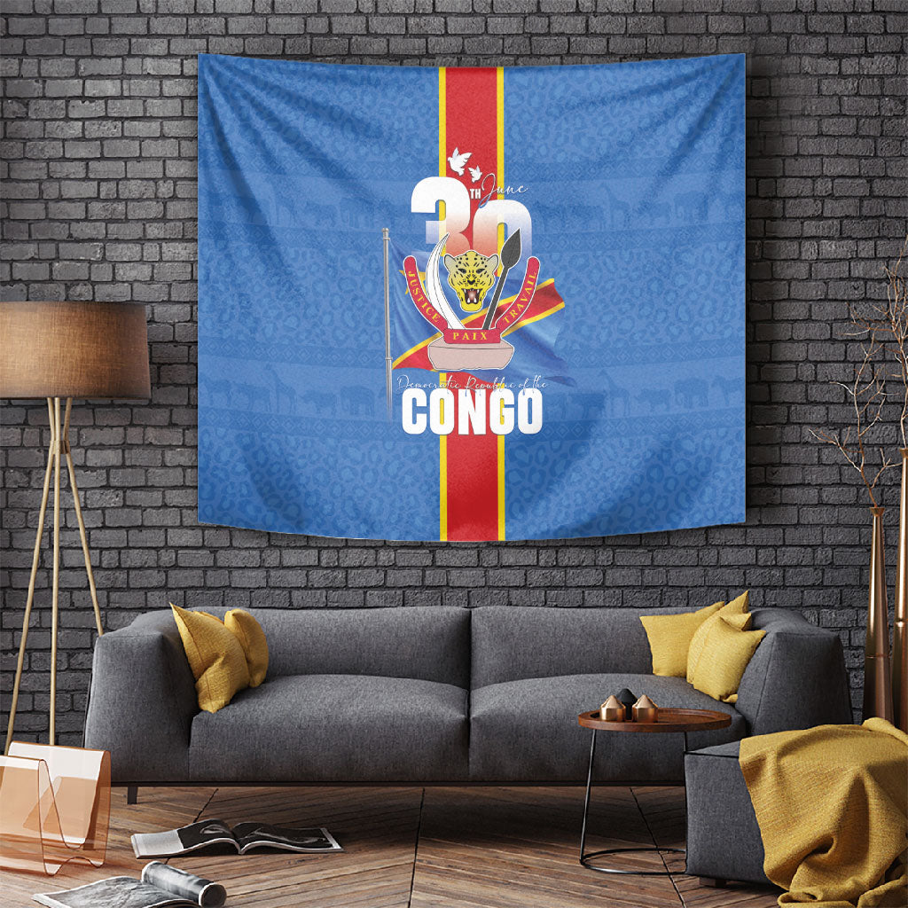 DR Congo Independence Day Tapestry Leopard Pattern With Coat Of Arms