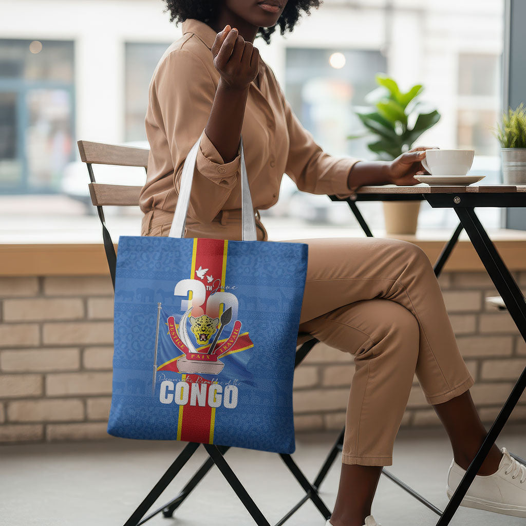 DR Congo Independence Day Tote Bag Leopard Pattern With Coat Of Arms