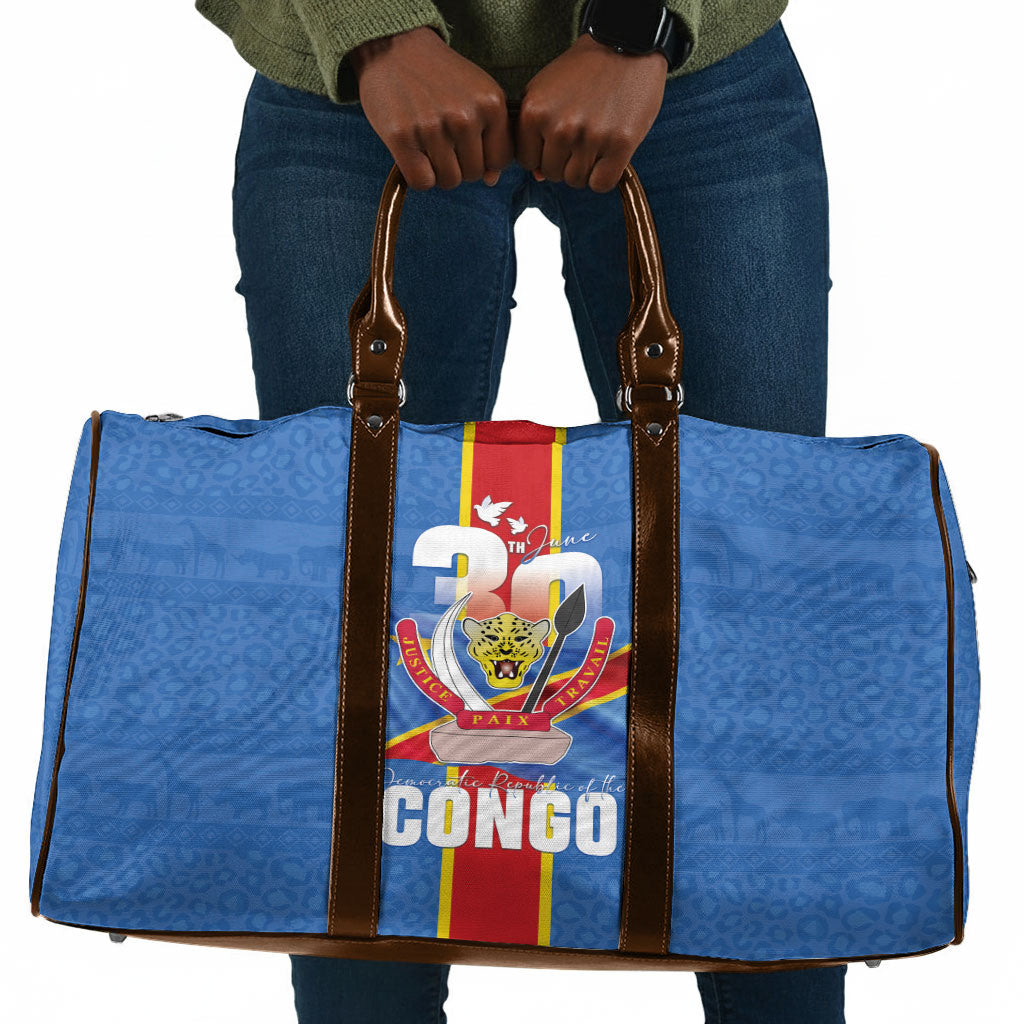 DR Congo Independence Day Travel Bag Leopard Pattern With Coat Of Arms