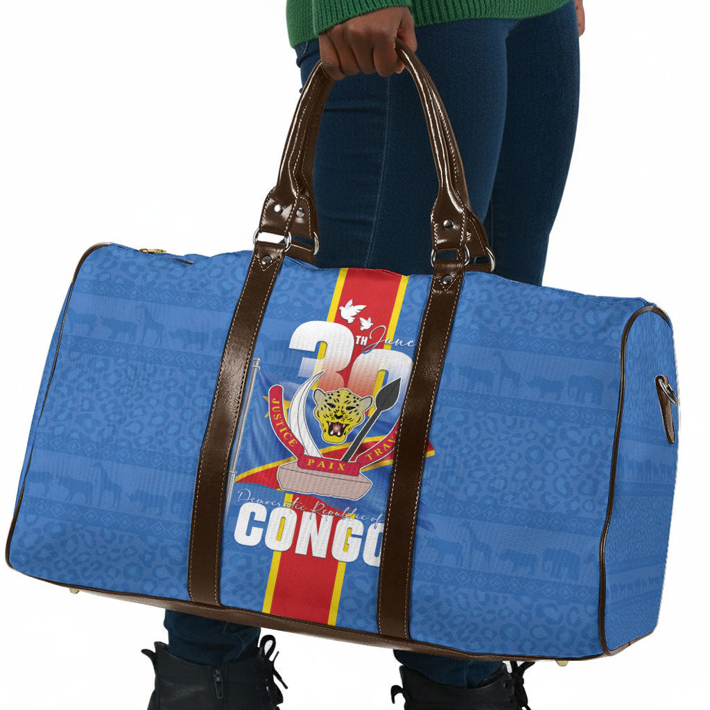 DR Congo Independence Day Travel Bag Leopard Pattern With Coat Of Arms